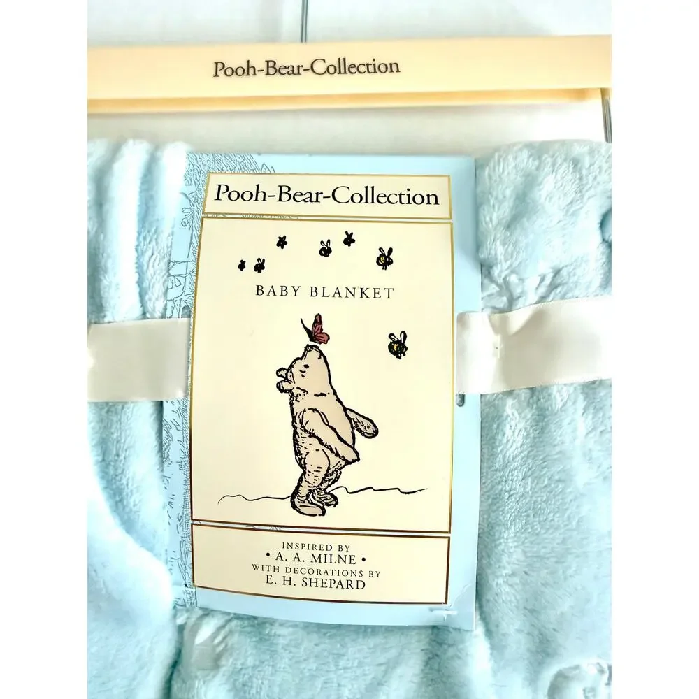 New Pooh Bear Collection Winnie The Pooh Blue Embossed Baby Blanket 30